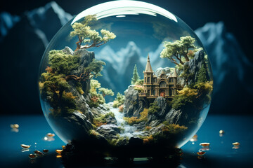 Imagines extraordinary allure of a floating island, displaying its ethereal scenery, surreal...