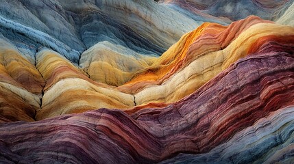 Vibrant Danxia landforms with colorful sandstone layers, creating a stunning and unique landscape