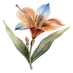 Vintage watercolor flower and wildflowers isolated on white background, old botanical illustration