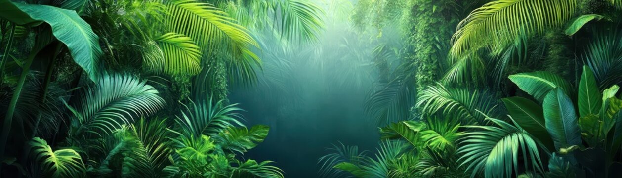 Fototapeta Enchanting jungle waterfall paradise, breathtaking tropical escape into nature's beauty