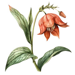 Vintage watercolor flower and wildflowers isolated on white background, old botanical illustration