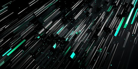 Obraz premium Abstract teal streaks, dark background, motion blur, digital art, website banner.