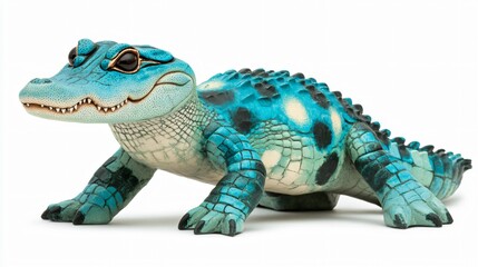 Fototapeta premium Stunning Turquoise Alligator Figurine Artwork, Unique Reptile Sculpture, Detailed Animal Model