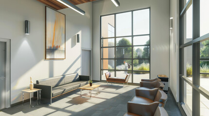 Fototapeta premium modern waiting area with empty billboard mockup