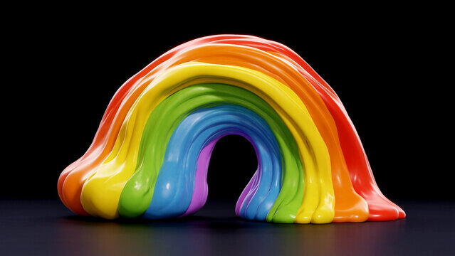 Colorful slime forms a vibrant rainbow against a dark backdrop