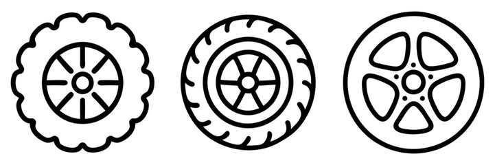 Obraz premium Car wheel icons set. Black wheel tires silhouette collection. Auto wheel disks.