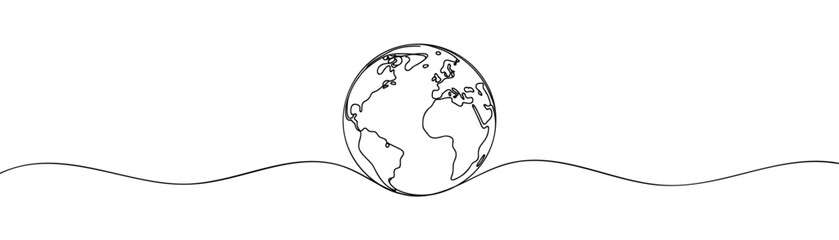 One line draws planet earth. Continuous line design graphic illustration © Vasyl Yurlov