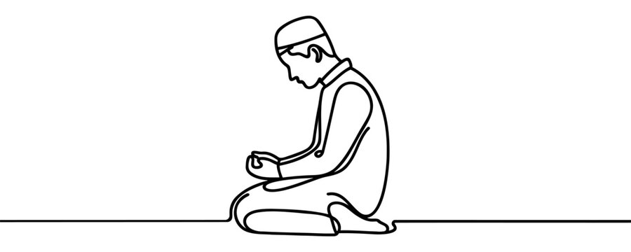 muslim man praying, black line art clip art preview