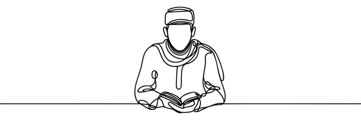 Muslim man read the book Continuous one line drawing