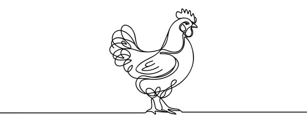 Single continuous line drawing a mother hen chicken