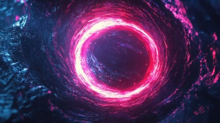 Cosmic Vortex: A vibrant, swirling nebula with a glowing pink ring at its core, depicting a mesmerizing cosmic event.
