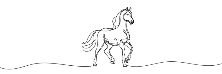 Horse Continuous one line drawing art. Horse for logo, tattoo, banner, poster and flyer. Manual work without artificial intelligence