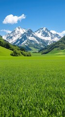 Obraz premium Captivating Landscape Mountains Copy Space Text Vibrant Green Fields Ultra HD View Scenic Beauty