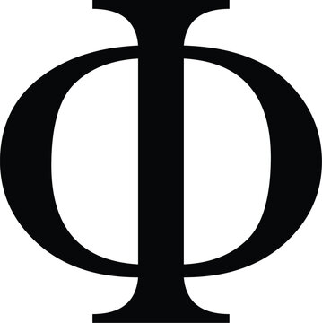 Black phi symbol icon with name. greek alphabet letter.