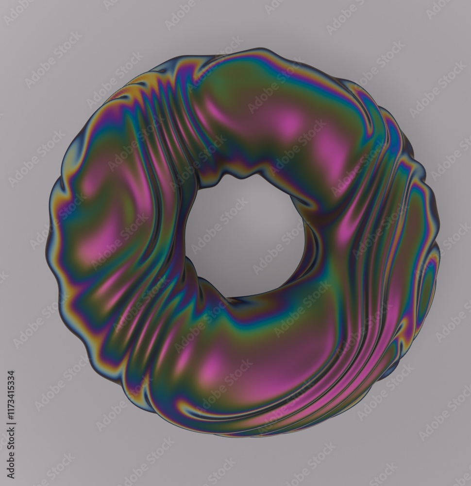 Poster abstract futuristic 3d illustration of a glitched torus in holographic iridescent colors made and ch
