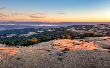 Breathtaking, beautiful sunrise view in mountains Silicon Valley, dreamy backdrop for trekking...