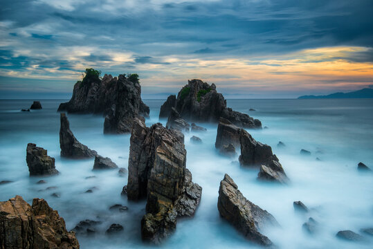 Pegadungan Beach at sunset, Lampung, Kelumbayan District, Tanggamus Regency, Indonesia