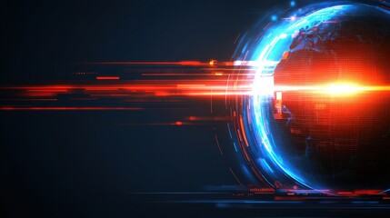Dynamic abstract globe background, swirling blue and red design for global business technology