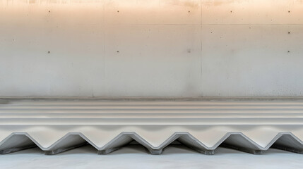Obraz premium Modern concrete bench seating in minimalist interior; smooth, wavy design against textured wall; architectural detail; ideal for design websites.