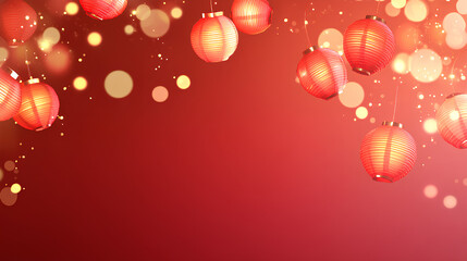 A red background with a bunch of red lanterns hanging, Chinese New Year banner background