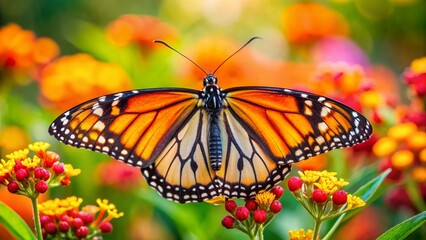 Naklejka premium Monarch Butterfly on a Flower, Close-up, Copy Space, Nature Photography