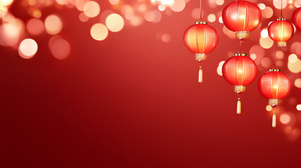 A red background with a bunch of red lanterns hanging, Chinese New Year banner background