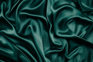 Obraz premium Dark Teal Green Satin Fabric Texture Background with Smooth and Shiny Folds, Abstract Backdrop Featuring Delicate Satin Material, Luxurious and Elegant Look. Generative Ai