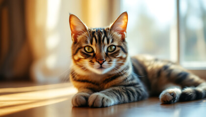 Adorable Tabby Cat Relaxing by the Window