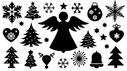 Christmas Silhouettes and Winter Icons – Black and White Holiday Vector Set