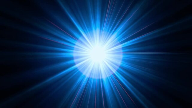 HD Bright light rays or sun lens flare, cinematic effect with moving blue shafts. Beautiful overlay animation glow vfx layer effect for other video footage or a background. 