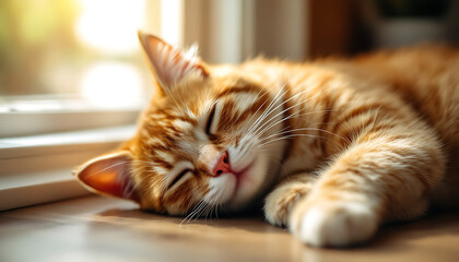 Sleepy Ginger Cat Napping by a Window