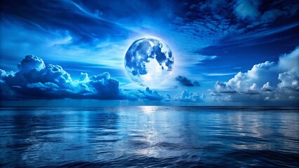 Mystical Blue Moon Over Ocean: Night Sea Macro Photography Banner