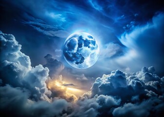 Obraz premium Mystical Night: Double Exposure of Moonlit Clouds and Dark Sky