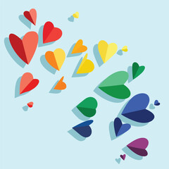 vector illustration of a rainbow colored love heart shape for a romantic impression background on a sky blue background