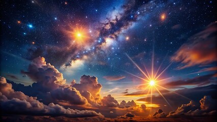 Mystical Night Sky: Three Bright Lights in Starry Cloudscape