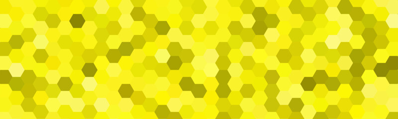 A vibrant abstract image with a honeycomb-like hexagonal pattern in various shades of yellow. The design features a gradient effect, blending light and dark yellow tones to create depth and texture