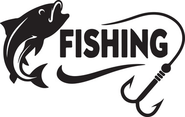 Fishing icon and logo silhouette vector art and illustration design.