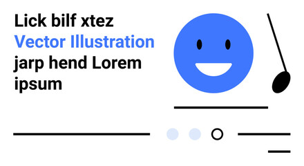 Fototapeta premium Blue happy face, text elements with partial lorem ipsum, selectable dots, and a pointer icon. Ideal for user interface, web design, user journey, navigation, icons, modern design, minimalism. Landing