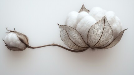 Cotton bolls and open pod on white background.