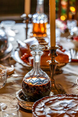 Elegant Table Setting Featuring a Crystal Decanter with Molasses