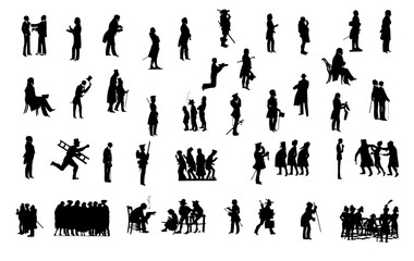 18th Century People Silhouette Vector Pack graphic drawing illustration for stickers, streetwear, t-shirts, logos, print-on-demand, print, or branding