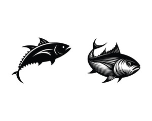 Bluefin and Blackfin Tuna Vector Artwork Set, Jumping Fish Design