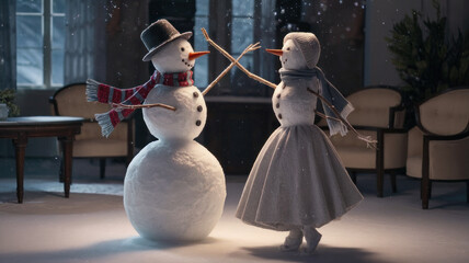 Snowman Friends Dressed for Winter Fun Indoors