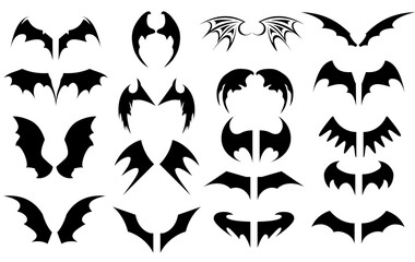Bat Wings Silhouette Vector Pack graphic drawing illustration for stickers, streetwear, t-shirts, logos, print-on-demand, print, or branding