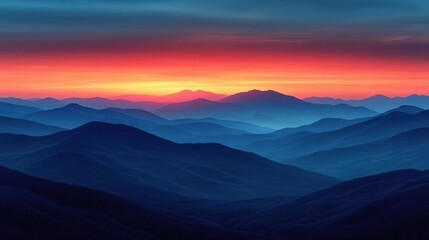 Obraz premium Vibrant sunrise over layered mountain range.