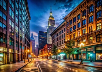 Nightlife in Downtown Cleveland, Ohio: Urban Streetscape Photography