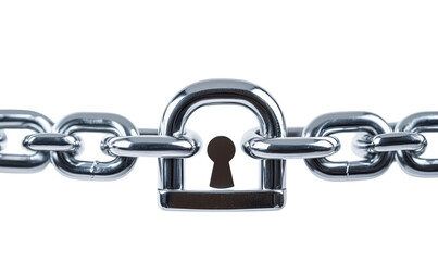 Obraz premium a padlock flanked by two straight chains sizes isolated on a transparent background