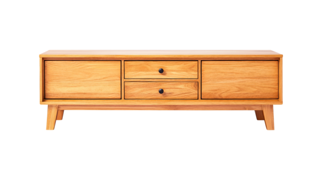 Modern wood tv stand isolated on transparent background remove PNG, clipping path