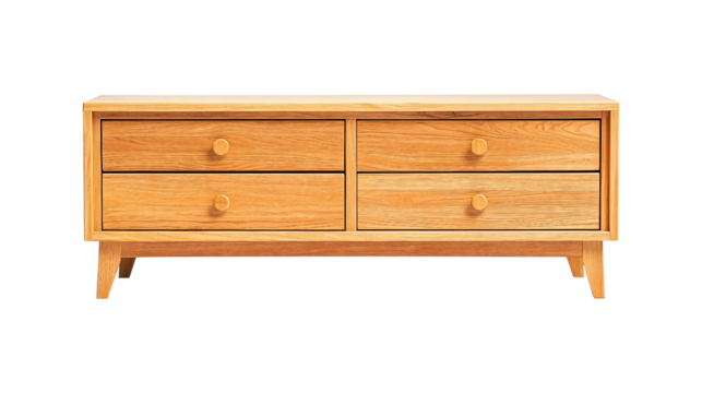 Modern wood tv stand isolated on transparent background remove PNG, clipping path