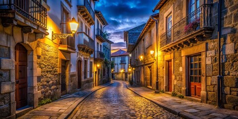 Night Photography: Aviles Medieval Street, Carbayedo Neighborhood, Asturias, Spain